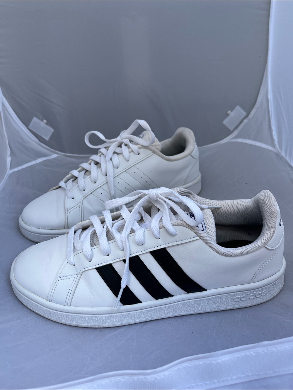 adidas Grand Court White and Black Classic Low Top Sneakers - Size 8.5
